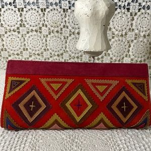 Folk Multicolour patchwork suede clutch NEW!